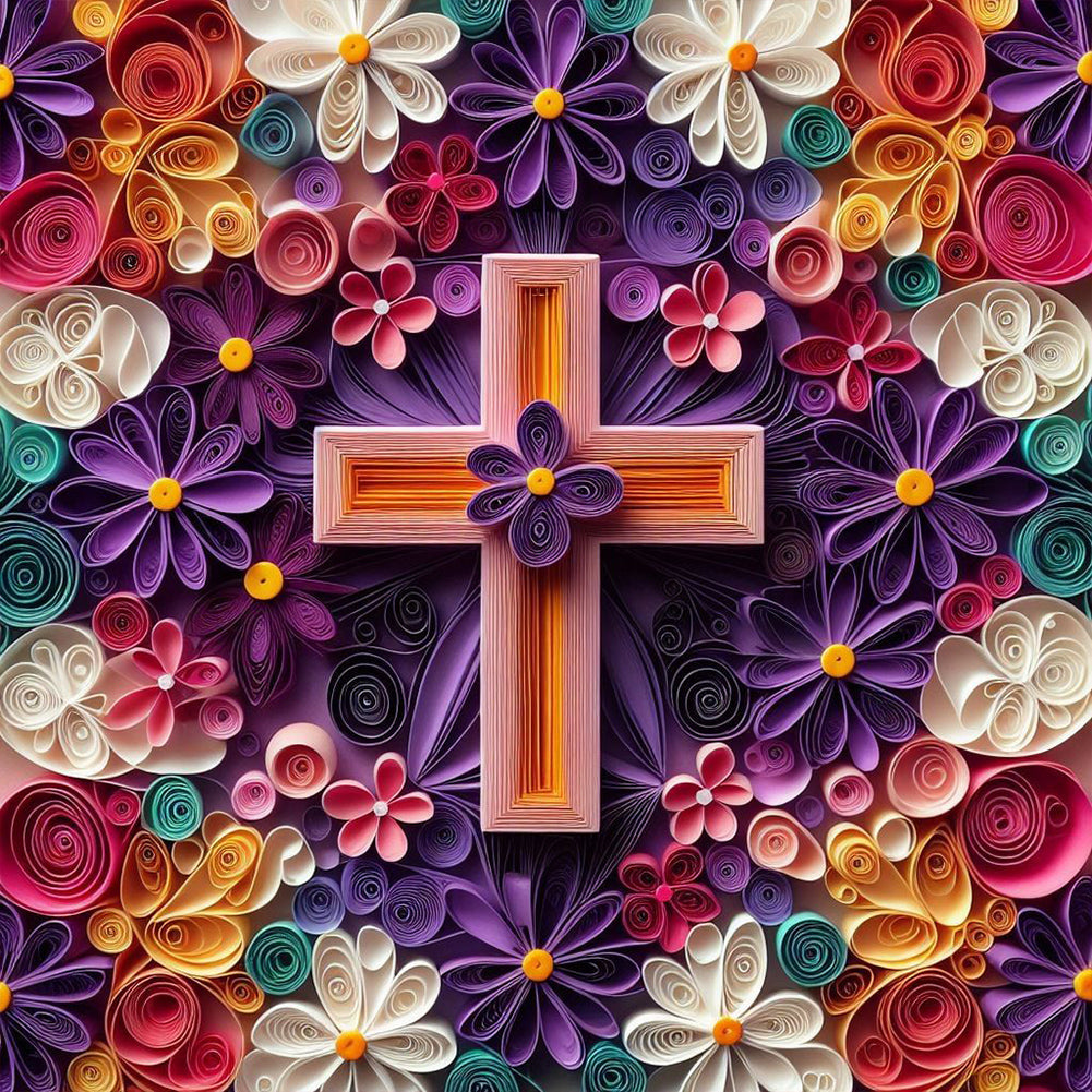 Diamond Painting - Full Round - Paper flower cross (30*30CM)
