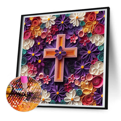Diamond Painting - Full Round - Paper flower cross (30*30CM)