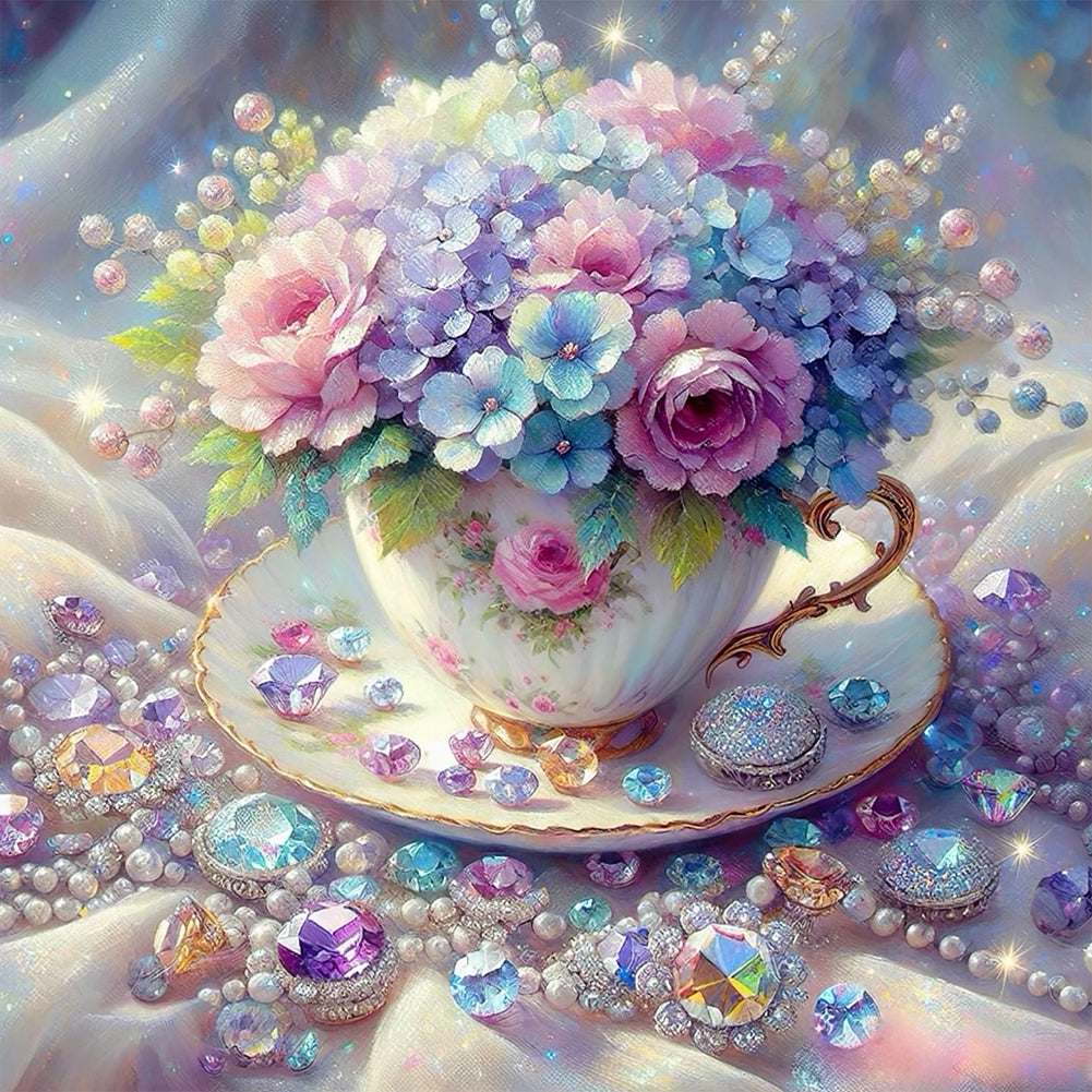 Diamond Painting - Full Round - Crystal porcelain cup bouquet (40*40CM)
