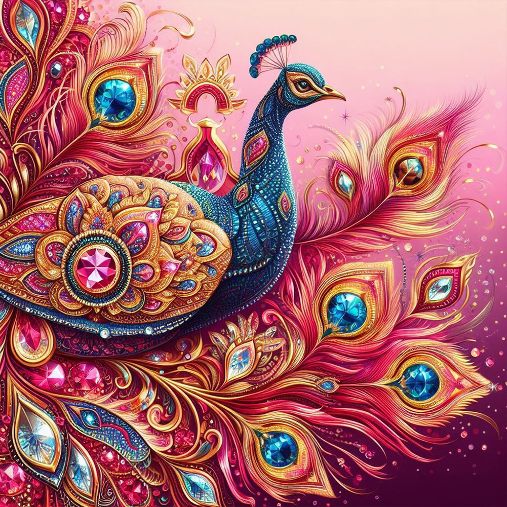 Diamond Painting - Full Round - Red golden peacock (40*40CM)