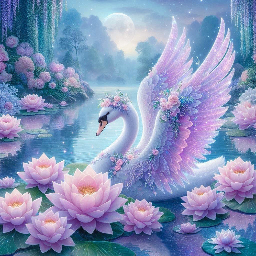 Diamond Painting - Full Round - Lotus pond white swan (40*40CM)