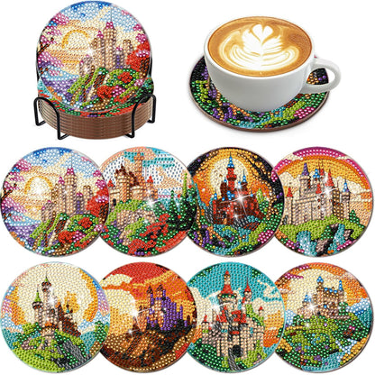 8Pcs Wooden Butterfly DIY Coaster Diamond Dot Kits Round Diamond Art Coasters