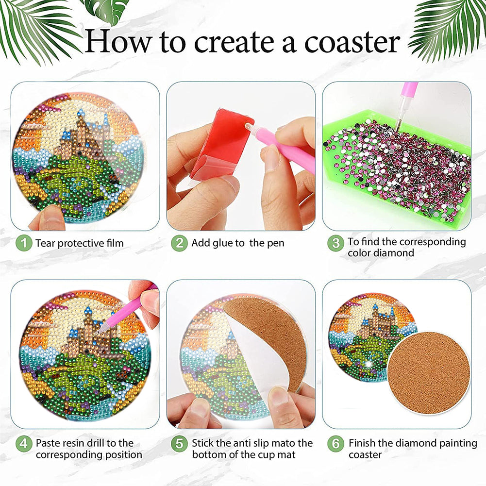 8Pcs Wooden Butterfly DIY Coaster Diamond Dot Kits Round Diamond Art Coasters