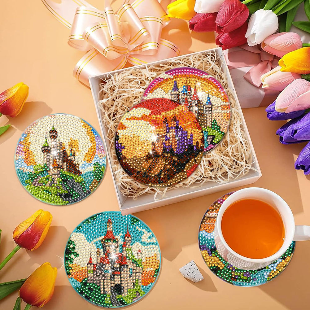 8Pcs Wooden Butterfly DIY Coaster Diamond Dot Kits Round Diamond Art Coasters
