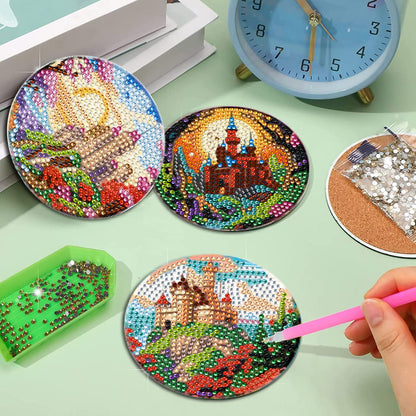 8Pcs Wooden Butterfly DIY Coaster Diamond Dot Kits Round Diamond Art Coasters