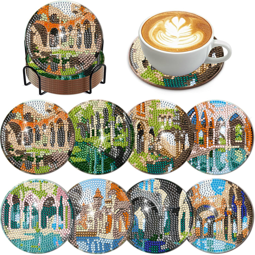 8Pcs Wooden Butterfly DIY Coaster Diamond Dot Kits Round Diamond Art Coasters