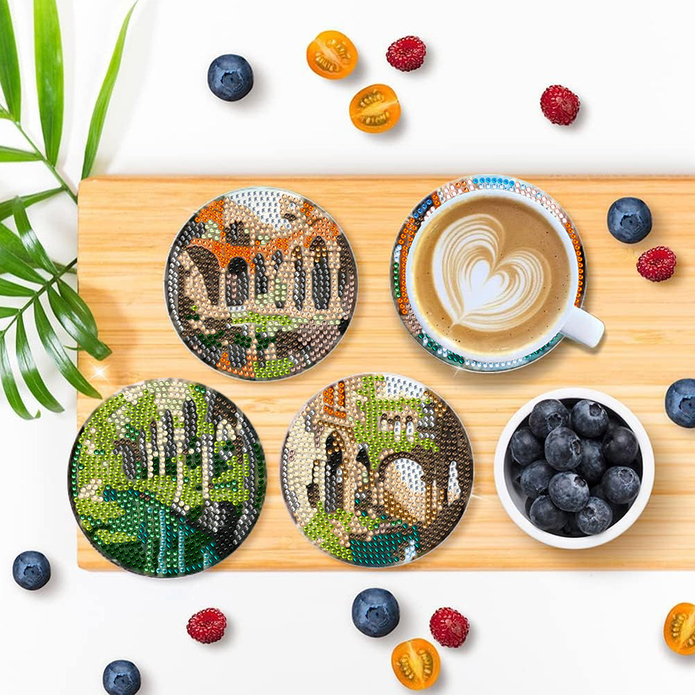 8Pcs Wooden Butterfly DIY Coaster Diamond Dot Kits Round Diamond Art Coasters
