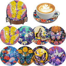 Load image into Gallery viewer, 8Pcs Wooden Butterfly DIY Coaster Diamond Dot Kits Round Diamond Art Coasters
