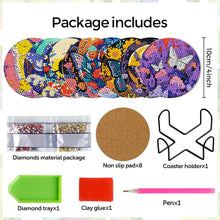 Load image into Gallery viewer, 8Pcs Wooden Butterfly DIY Coaster Diamond Dot Kits Round Diamond Art Coasters
