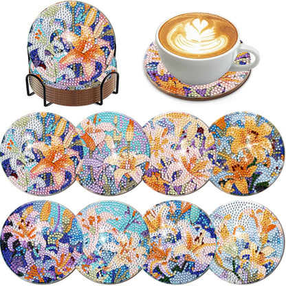 8Pcs Wooden Butterfly DIY Coaster Diamond Dot Kits Round Diamond Art Coasters