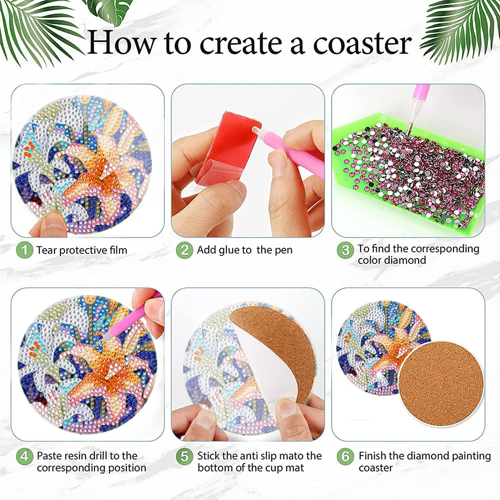 8Pcs Wooden Butterfly DIY Coaster Diamond Dot Kits Round Diamond Art Coasters