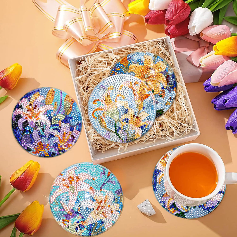 8Pcs Wooden Butterfly DIY Coaster Diamond Dot Kits Round Diamond Art Coasters