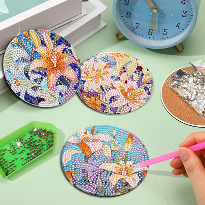 8Pcs Wooden Butterfly DIY Coaster Diamond Dot Kits Round Diamond Art Coasters