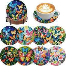 Load image into Gallery viewer, 8Pcs Wooden Butterfly DIY Coaster Diamond Dot Kits Round Diamond Art Coasters

