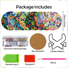 Load image into Gallery viewer, 8Pcs Wooden Butterfly DIY Coaster Diamond Dot Kits Round Diamond Art Coasters
