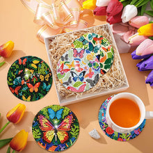 Load image into Gallery viewer, 8Pcs Wooden Butterfly DIY Coaster Diamond Dot Kits Round Diamond Art Coasters

