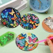 Load image into Gallery viewer, 8Pcs Wooden Butterfly DIY Coaster Diamond Dot Kits Round Diamond Art Coasters
