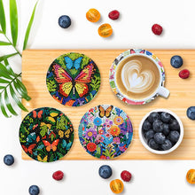 Load image into Gallery viewer, 8Pcs Wooden Butterfly DIY Coaster Diamond Dot Kits Round Diamond Art Coasters
