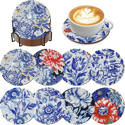 8Pcs Wooden Butterfly DIY Coaster Diamond Dot Kits Round Diamond Art Coasters