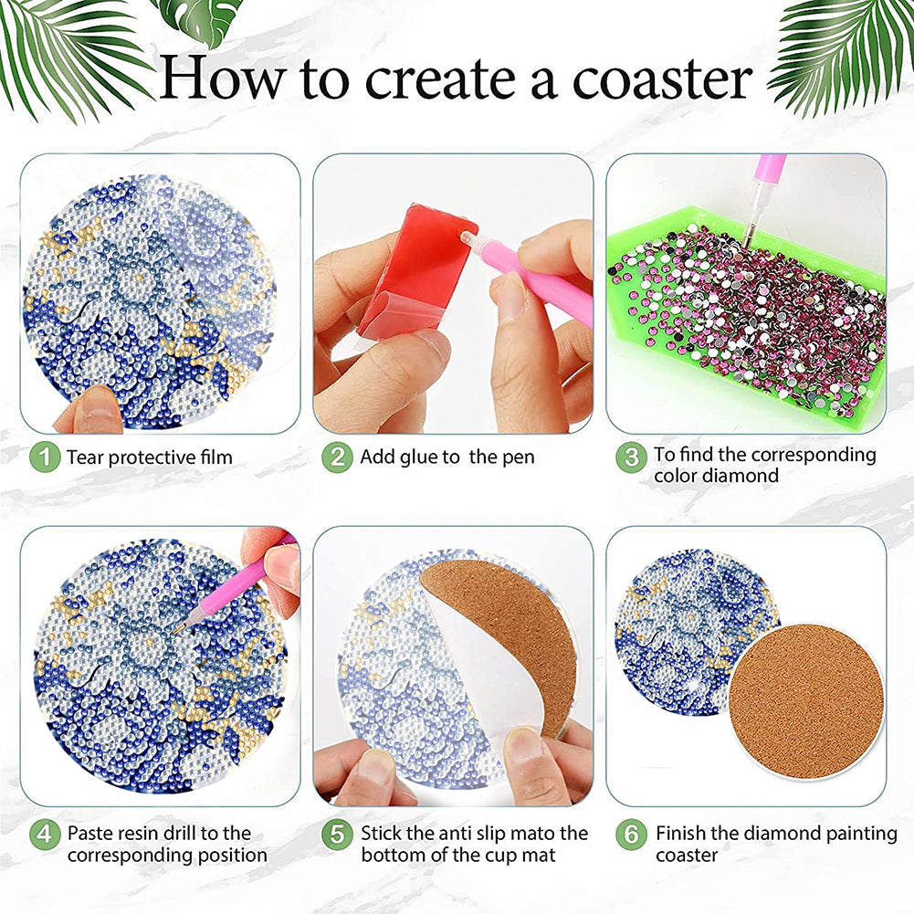 8Pcs Wooden Butterfly DIY Coaster Diamond Dot Kits Round Diamond Art Coasters