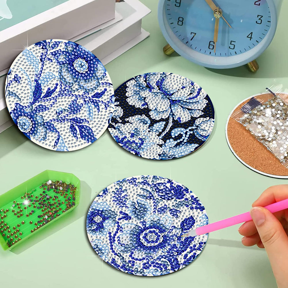 8Pcs Wooden Butterfly DIY Coaster Diamond Dot Kits Round Diamond Art Coasters