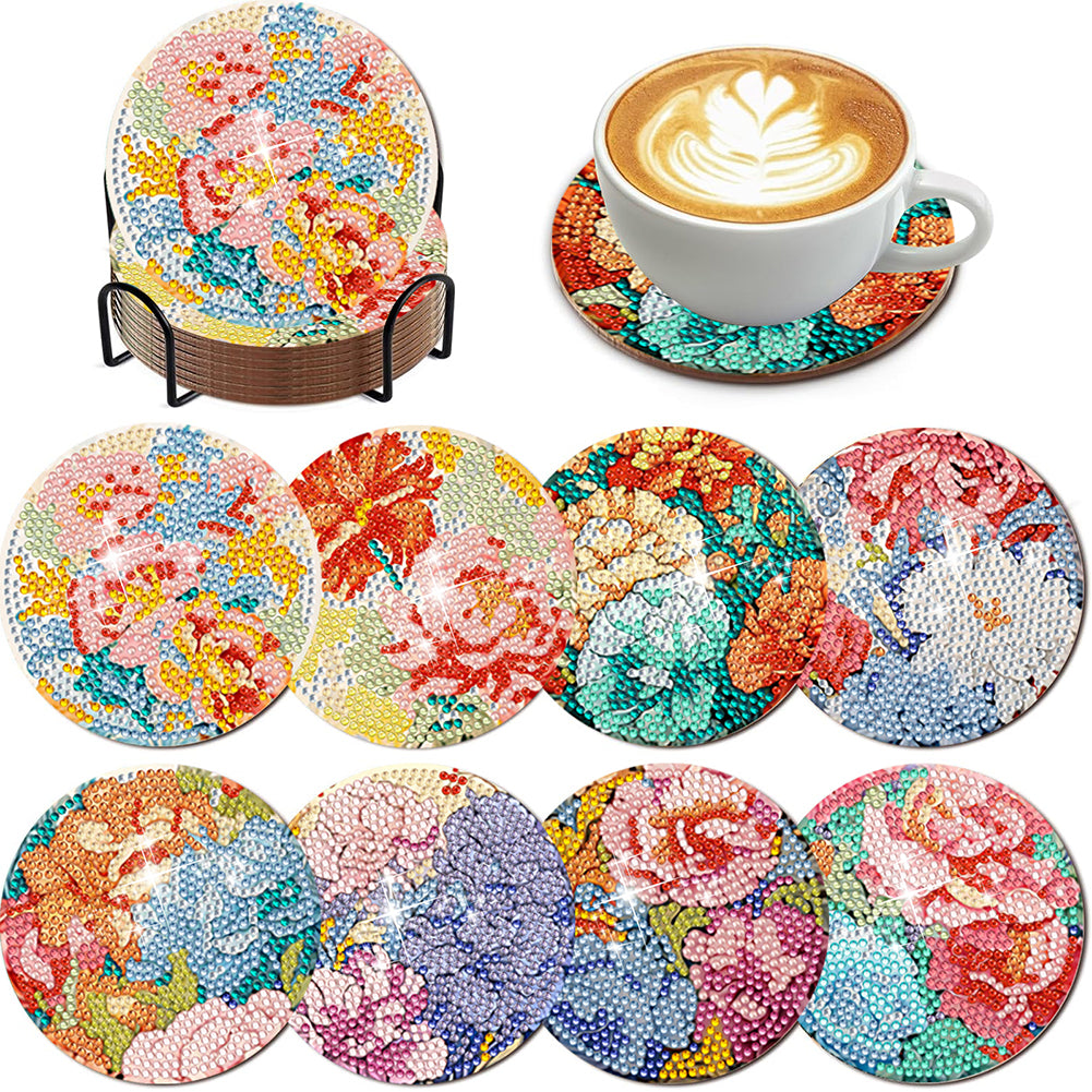 8Pcs Wooden Butterfly DIY Coaster Diamond Dot Kits Round Diamond Art Coasters