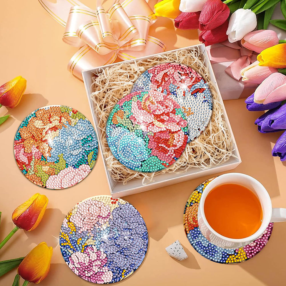 8Pcs Wooden Butterfly DIY Coaster Diamond Dot Kits Round Diamond Art Coasters