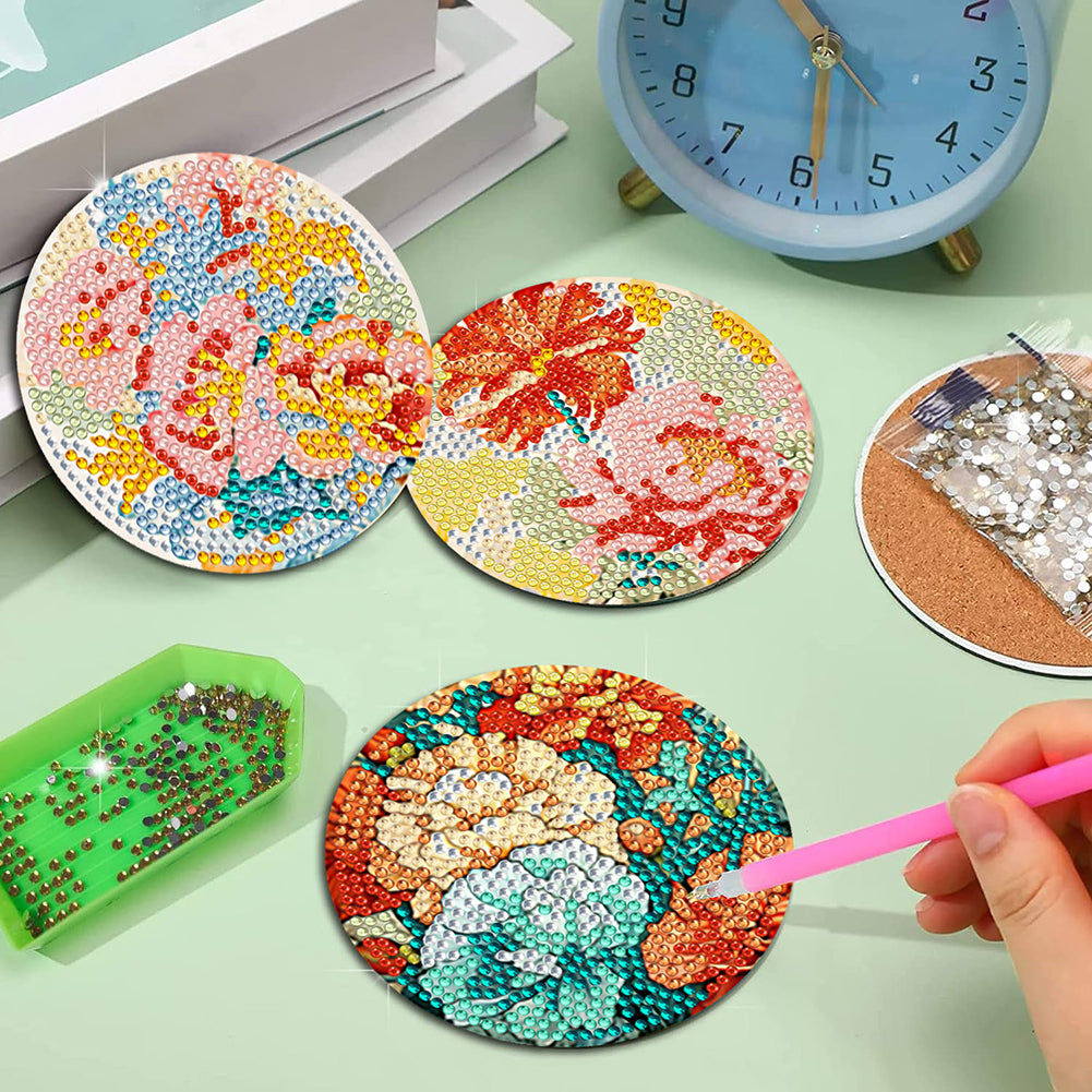 8Pcs Wooden Butterfly DIY Coaster Diamond Dot Kits Round Diamond Art Coasters