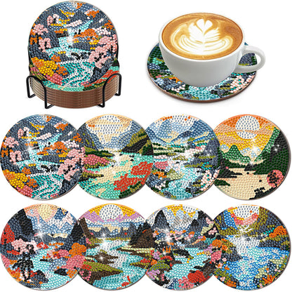 8Pcs Wooden Butterfly DIY Coaster Diamond Dot Kits Round Diamond Art Coasters