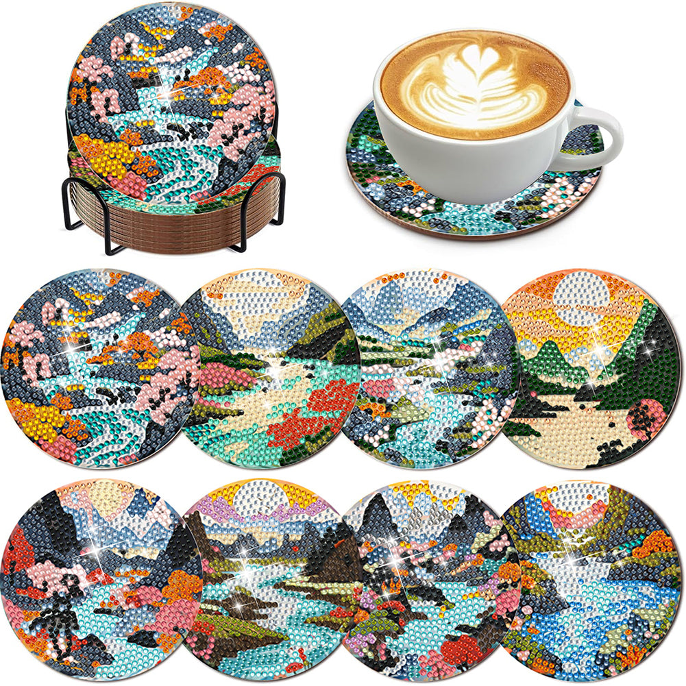 8Pcs Wooden Butterfly DIY Coaster Diamond Dot Kits Round Diamond Art Coasters