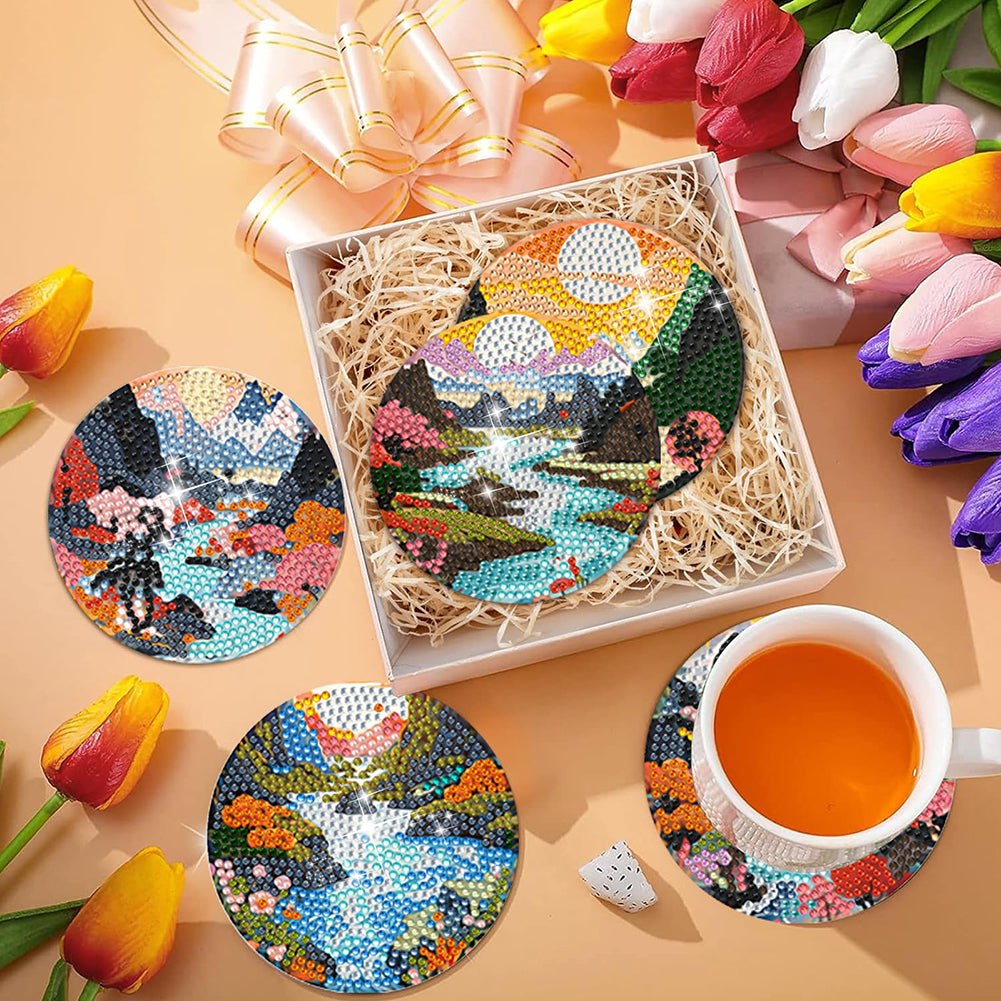 8Pcs Wooden Butterfly DIY Coaster Diamond Dot Kits Round Diamond Art Coasters