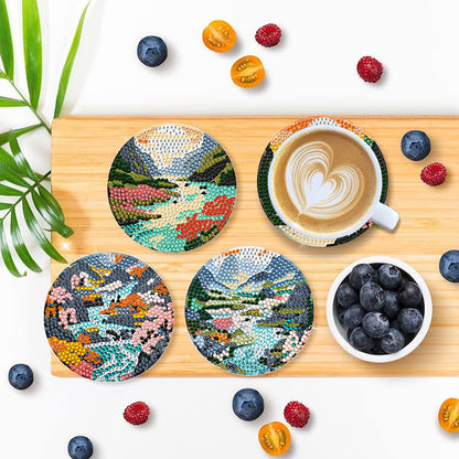 8Pcs Wooden Butterfly DIY Coaster Diamond Dot Kits Round Diamond Art Coasters