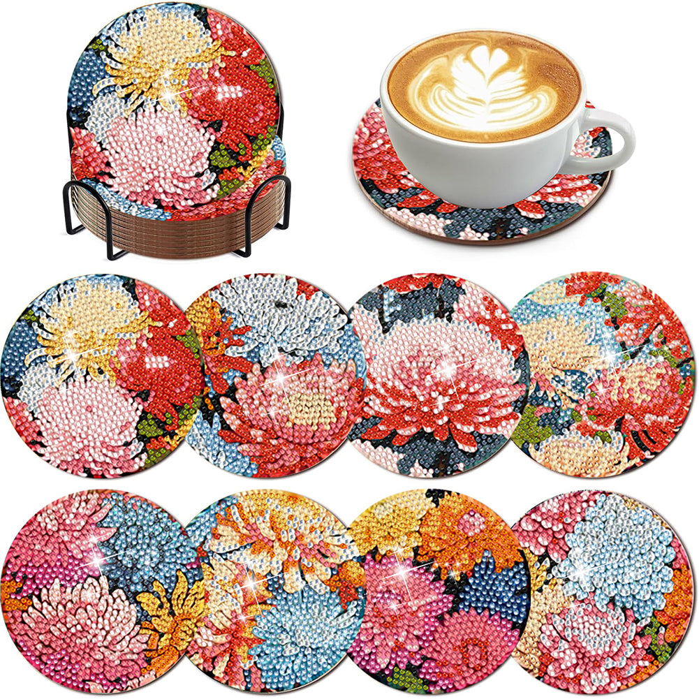 8Pcs Wooden Butterfly DIY Coaster Diamond Dot Kits Round Diamond Art Coasters