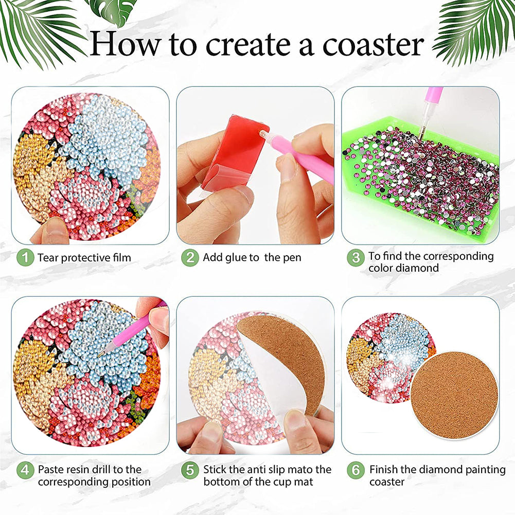 8Pcs Wooden Butterfly DIY Coaster Diamond Dot Kits Round Diamond Art Coasters