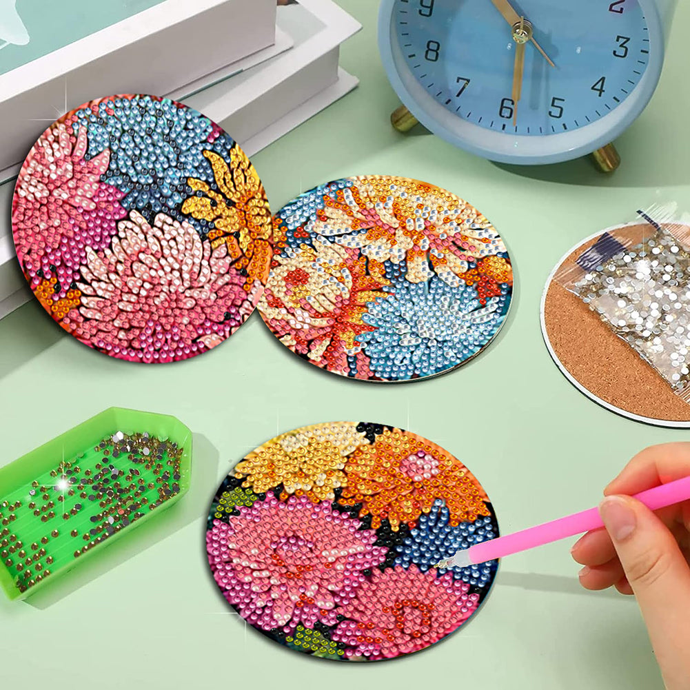8Pcs Wooden Butterfly DIY Coaster Diamond Dot Kits Round Diamond Art Coasters