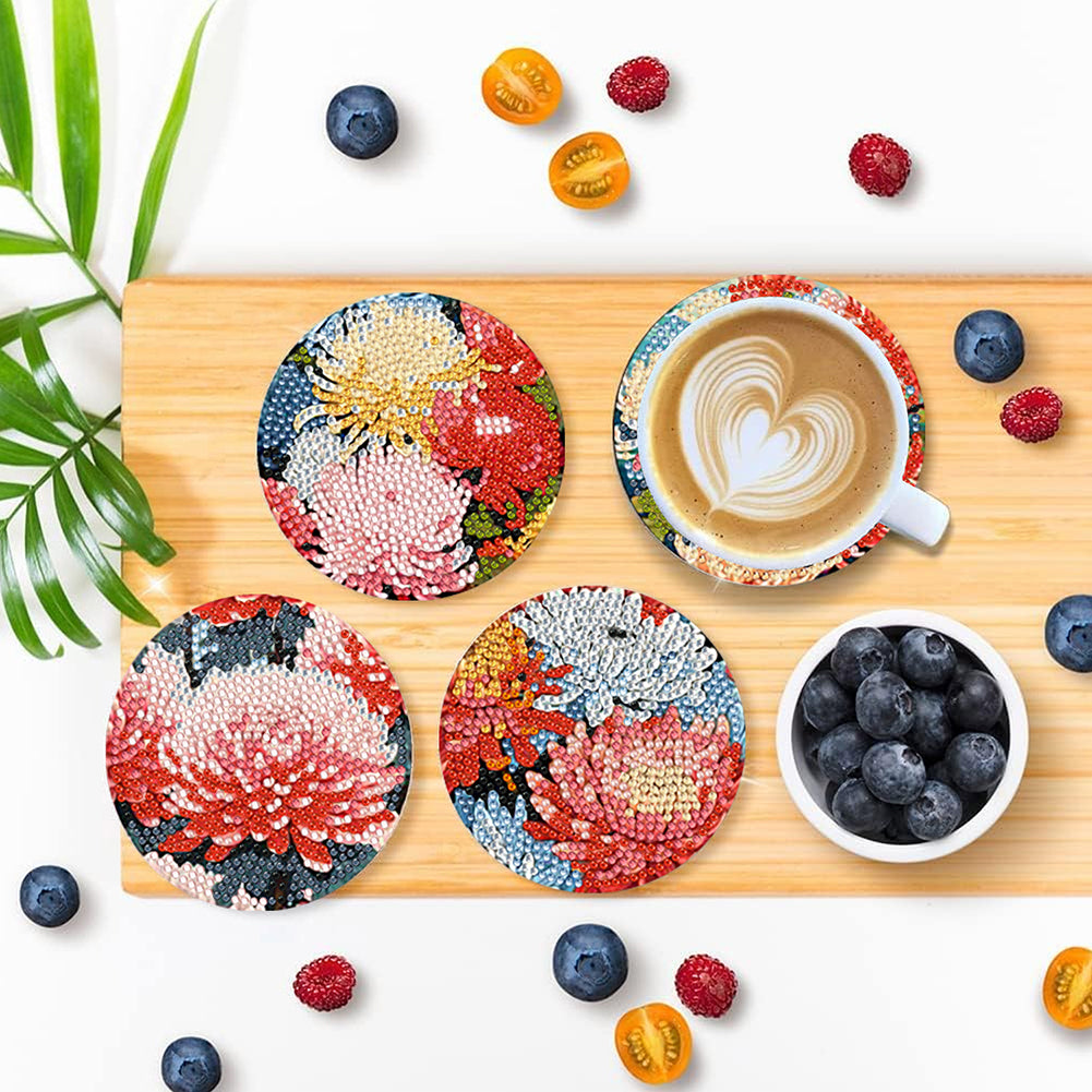 8Pcs Wooden Butterfly DIY Coaster Diamond Dot Kits Round Diamond Art Coasters