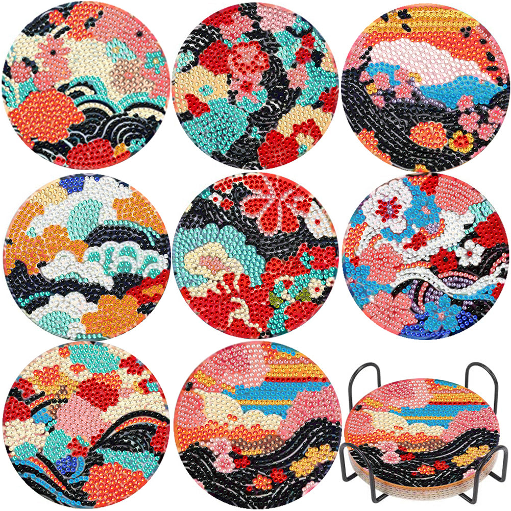 8Pcs Wooden Butterfly DIY Coaster Diamond Dot Kits Round Diamond Art Coasters