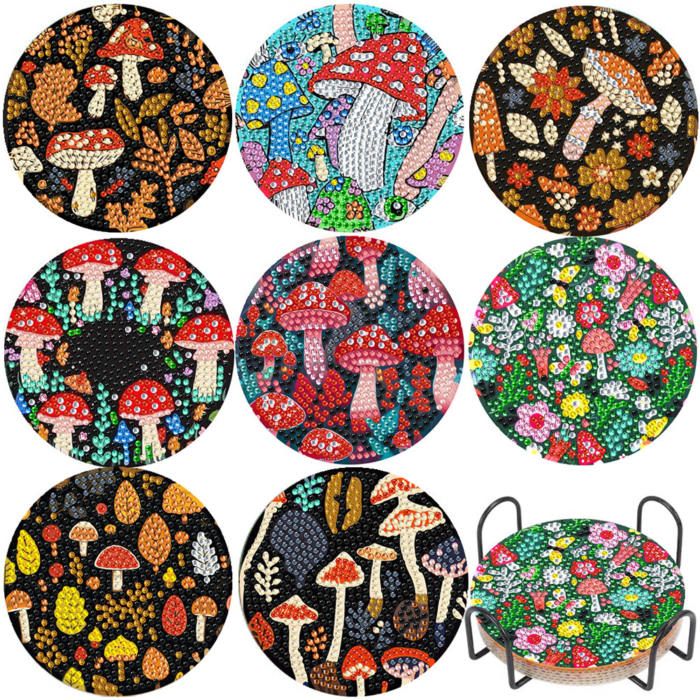 8Pcs Wooden Butterfly DIY Coaster Diamond Dot Kits Round Diamond Art Coasters