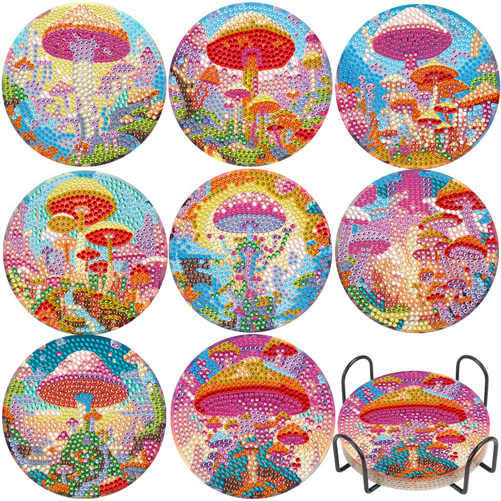 8Pcs Wooden Butterfly DIY Coaster Diamond Dot Kits Round Diamond Art Coasters