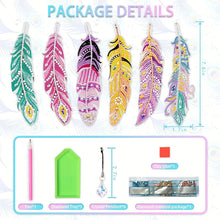 Load image into Gallery viewer, 6Pcs Feather 5D DIY Diamond Painting Bookmark Diamond Art Bookmark with Pendant
