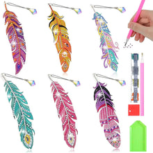 Load image into Gallery viewer, 6Pcs Feather 5D DIY Diamond Painting Bookmark Diamond Art Bookmark with Pendant
