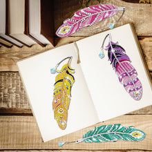 Load image into Gallery viewer, 6Pcs Feather 5D DIY Diamond Painting Bookmark Diamond Art Bookmark with Pendant
