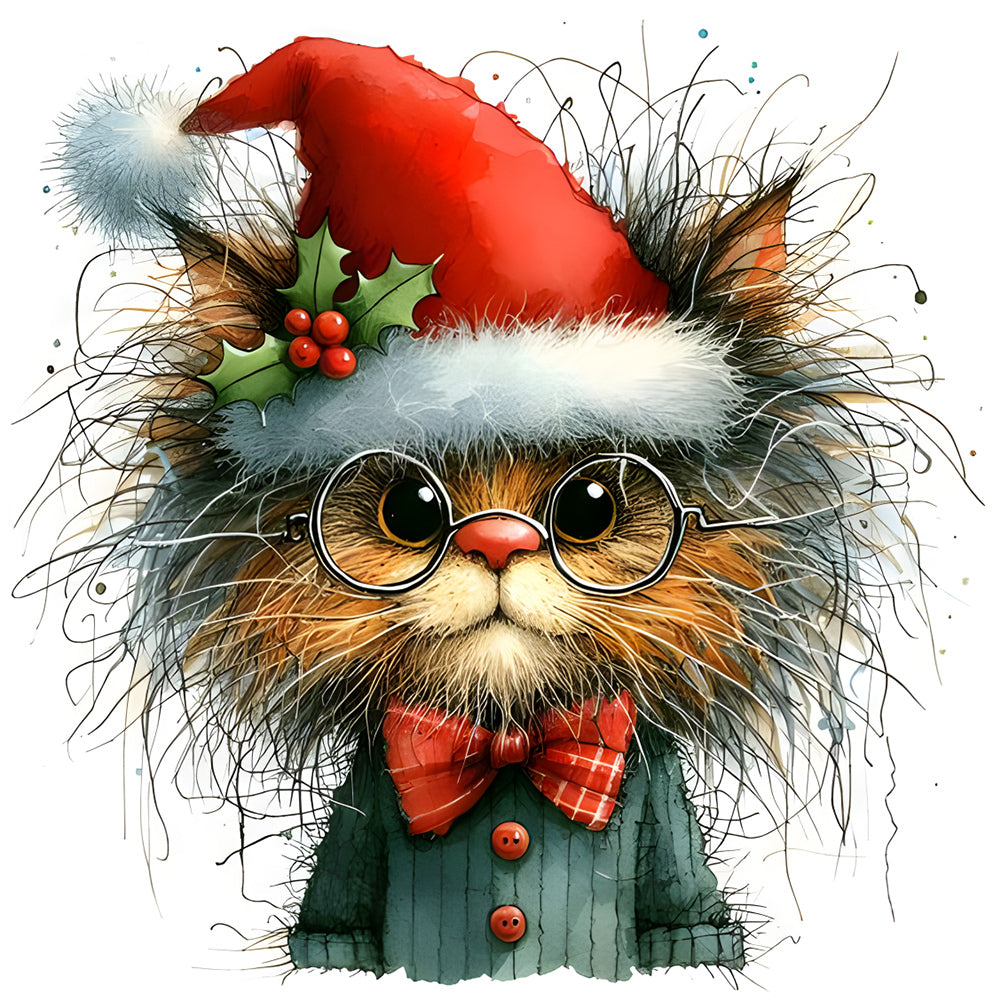 Diamond Painting - Full Round - Christmas kitten (30*30CM)