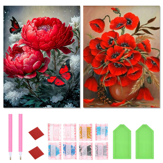 2pcs Round Diamond Painting Set - Flower series (30*40CM)