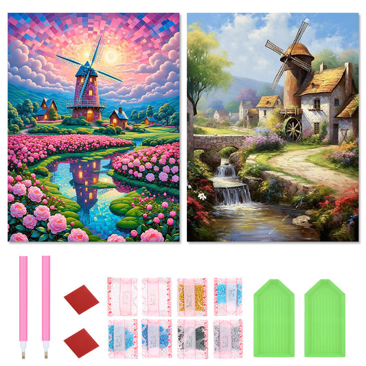 2pcs Round Diamond Painting Set - Windmill series (30*40CM)