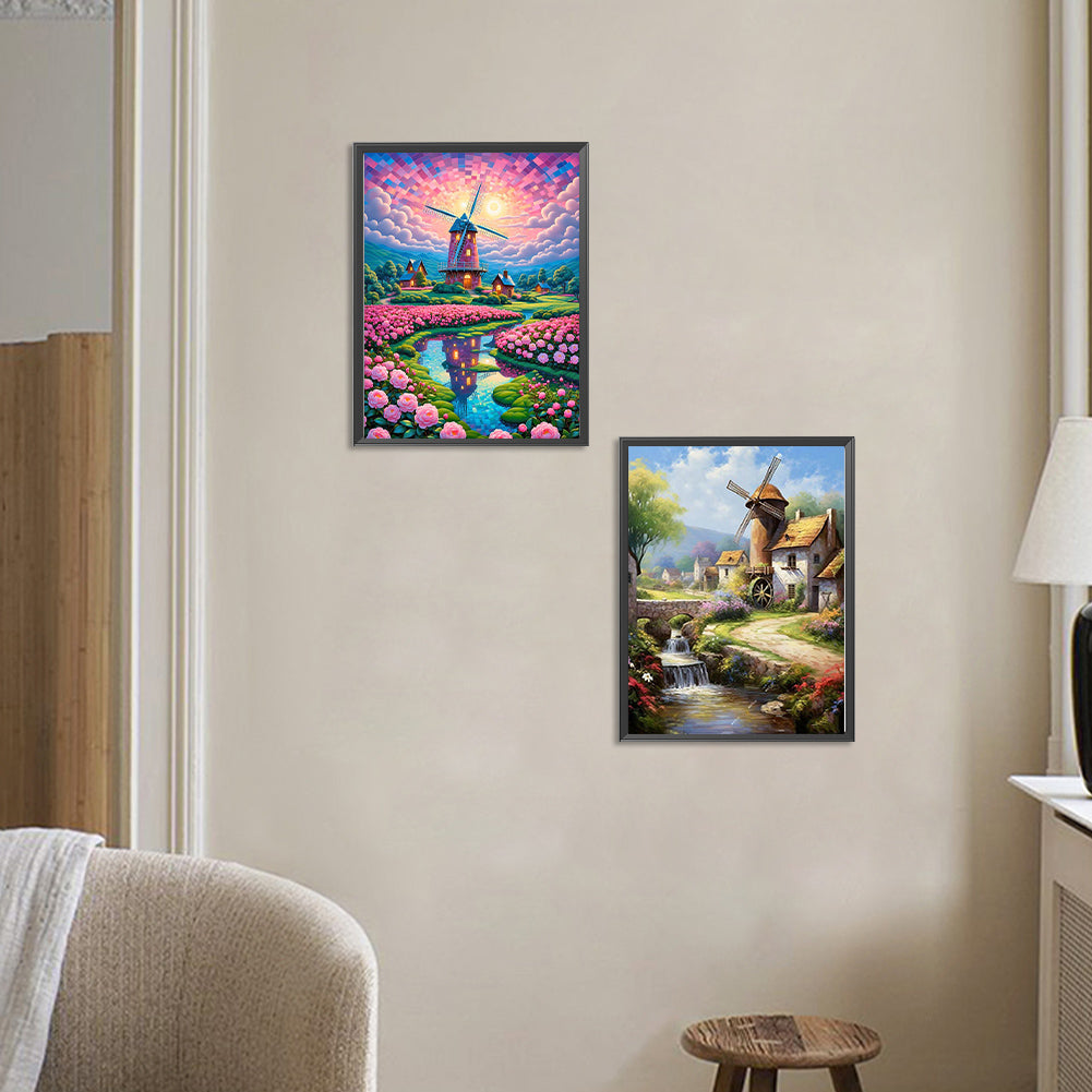 2pcs Round Diamond Painting Set - Windmill series (30*40CM)