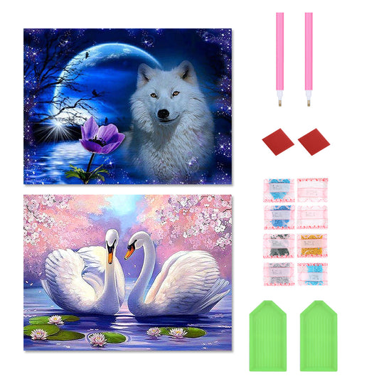 2pcs Round Diamond Painting Set - Animal series (40*30CM)