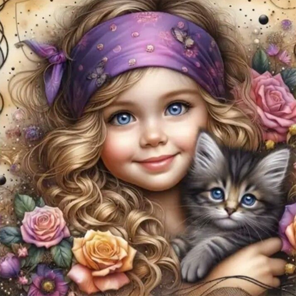 Diamond Painting - Full Round - Big Eyed Girl (30*30CM)