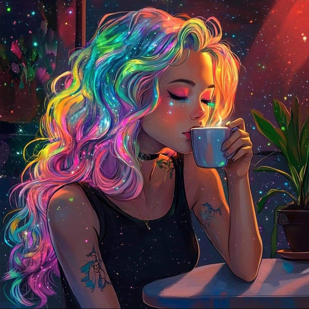 Diamond Painting - Full Round - Colorful hair girl (40*40CM)