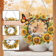 Load image into Gallery viewer, Acrylic Special Shape Sunflower Butterfly Diamond Painting Clock Handicraft
